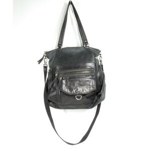 The Sak Venata Leather Convertible Bag Womens Foldover Tote Black